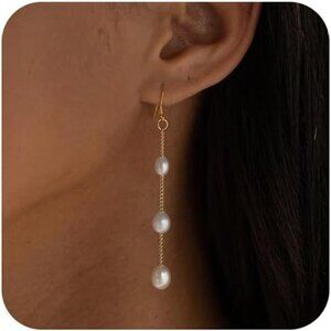 Women's White Pearl Drop Dangle Earrings Elegant Lightweight Casual Jewelry